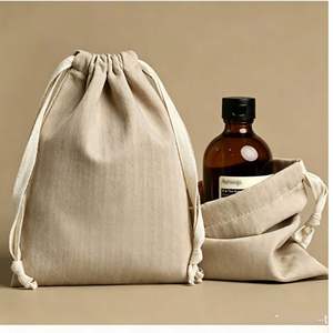 Sac à cordon en toile à chevrons, pochette de rangement robuste en coton et lin de qualité supérieure pour chaussures et accessoires, personnalisable - Product Image 3