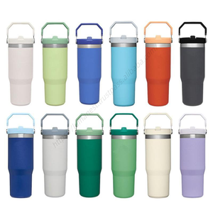 Gobelets isothermes en acier inoxydable de 30 oz avec logo personnalisé, tasses de voyage à café avec paille et poignée, vente en gros - Product Image 5