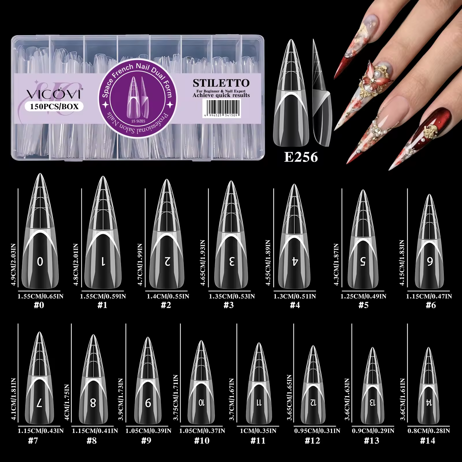 Forme d'ongle spatiale française Stiletto (sans autocollant)