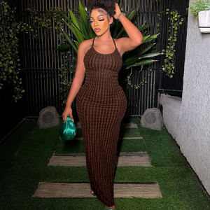 2024 HO solide froncé <span class=keywords><strong>Maxi</strong></span> robes dames sangle pansement mince robe dos nu moulante femmes robes décontractées - Product Image 6