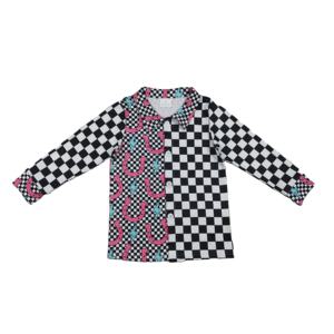 Camisa Casual RTS para Niñas, Estilo Occidental, Estampado Turquesa, Algodón y Spandex, Transpirable, Cuello Redondo, Manga Larga, con Botones, Primavera-Otoño, Venta al Por Mayor - Product Image 1