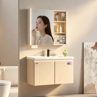 Ensemble de meubles de salle de bain WJL, nouvelle conception moderne, miroir éclairé en PVC, lavabo en céramique mural, 80 cm
