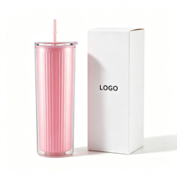 Nouvelle tasse à paille à double paroi à rayures verticales, design en plastique anti-fuite, grande capacité, moderne, minimaliste, portable pour voiture et maison