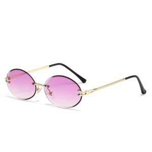 Gafas de Sol Personalizadas con Logotipo 2025, Montura Metálica Pequeña para Hombre, Gafas de Sol Ovaladas sin Montura con Protección UV400 para Mujer - Product Image 3
