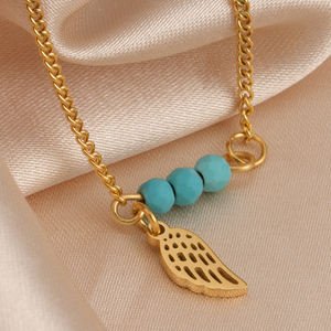<span class=keywords><strong>Tobillera</strong></span> bohemia de ala de Ángel, joyería fina de acero inoxidable, chapado en oro de 18K, Turquesa - Product Image 6
