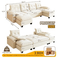 Canapé-lit en forme de U de 104,7 pouces, beige, lit escamotable 2 en 1, accoudoirs amovibles, ports USB, canapé-lit sectionnel surdimensionné