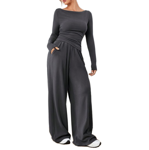 Ensemble deux pièces pour femmes, tenue décontractée, ensemble haut et bas assorti, doux et confortable, pour femmes - Product Image 4
