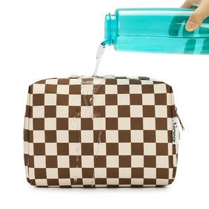 Narwey Grande <span class=keywords><strong>trousse</strong></span> de maquillage en damier foncé avec fermeture à glissière Organisateur de cosmétiques de voyage en PU pour <span class=keywords><strong>trousse</strong></span> de <span class=keywords><strong>toilette</strong></span> pour femmes et filles - Product Image 6