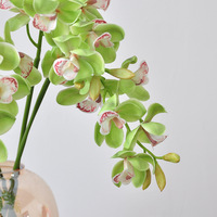 Dekorasi Rumah Bunga Phalaenopsis Buatan Tangan Realistis Hijau 8 Kepala Kelopak Lembut Berbahan Film Cetak 3D Bunga Buatan Grosir