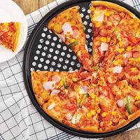 Revêtement rond Pizza bac à légumes outils ensemble d'ustensiles de cuisson outils de cuisine casseroles à Pizza en acier au carbone perforé plaque de cuisson avec antiadhésif