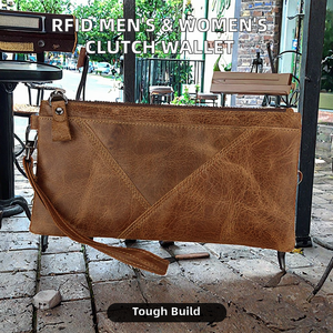 Cartera Larga Unisex Vintage con Bloqueo RFID, Forro de Nailon y Cuero Genuino, 10 Ranuras para Tarjetas, Cierre de Cremallera, Cadenas, Logotipo Personalizado - Product Image 2