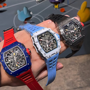 Reloj Mecánico Automático con Esqueleto de Fibra de Carbono Estilo RM, Reloj Deportivo para Hombre con Esfera de Cristal de Zafiro y Correa de Goma - Product Image 1