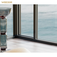Ventanas Abatibles Insonorizadas Estándar Australianas Wazzor, Ventanas de Aluminio Negro Resistentes a Huracanes con Diseño de Barra de Seguridad para Villa