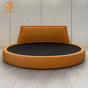Muebles personalizados de tamaño grande, cama de plataforma redonda moderna, marco de madera de cuero naranja, bajo pedido, a la venta - Product Image 2