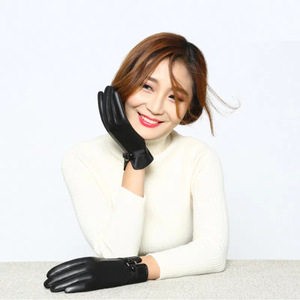 Women's Autumn Winter Touchscreen <b>Gloves</b> Fleece Lined Thickened Driving <b>Gloves</b> Black Fashionable Korean Style <b>Warm</b> <b>Gloves</b> - Product Image 2
