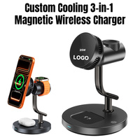 Support de chargeur sans fil magnétique 25W avec ventilateur de refroidissement intégré, station de charge rapide 3 en 1 avec veilleuse