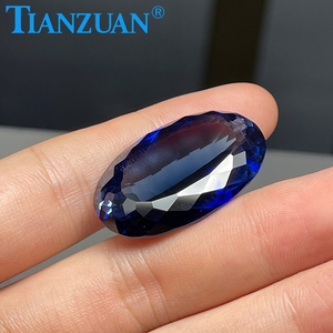 Piedra Preciosa de Zafiro Corindón Cultivado en Laboratorio, Corte Natural, Forma Ovalada, Azul Oscuro, 22*35mm, 76ct, para Joyería - Product Image 5