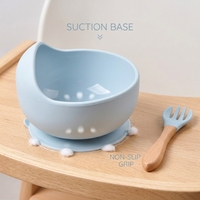 Ensemble de bols d'alimentation en silicone de qualité alimentaire certifié LFGB avec base à forte ventouse, ustensiles pour bébé compatibles lave-vaisselle