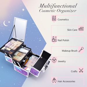 Lockable Aluminum <b>Makeup</b> Train <b>Case</b> with Mirror 2 Trays Portable Travel Cosmetic Organizer Box for Professional Beauty Artists - Product Image 2