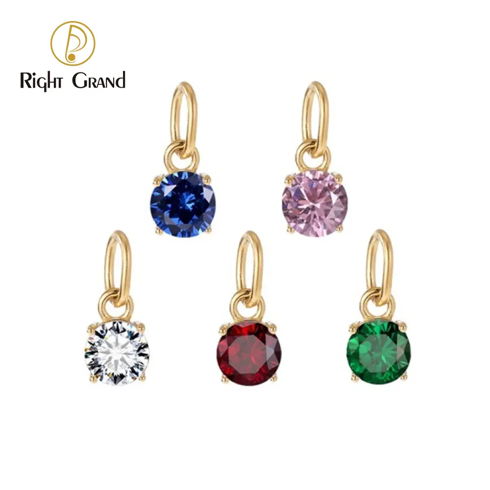 Impermeable 6MM CZ Birthstone Charms Gold Filled Acero inoxidable Birthstone Lucky Charms para mujeres Fabricación de joyas