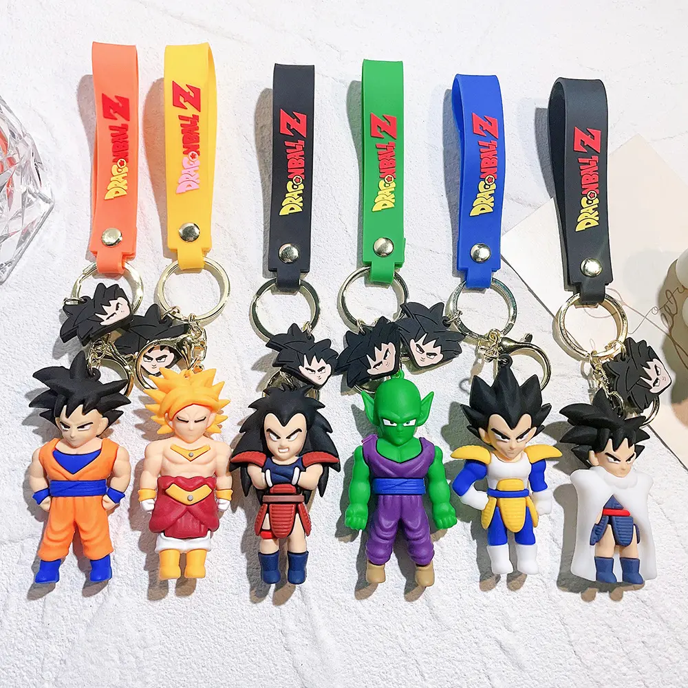 Venta al por mayor 3D muñeca PVC goma llavero accesorios lindo dibujos animados Anime Son Goku llavero