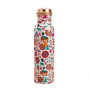 Botella de agua de metal con diseño de mandala, botella de cobre con tapa, diseño portátil para viajes - Product Image 1