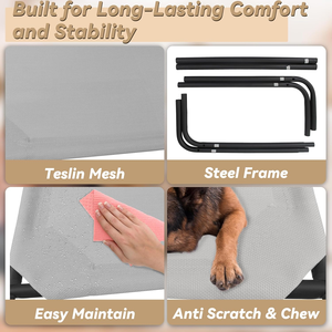 Cama portátil XL transpirable elevada para perros para mascotas grandes Malla de plástico extraíble con material de fibra para acampar en verano