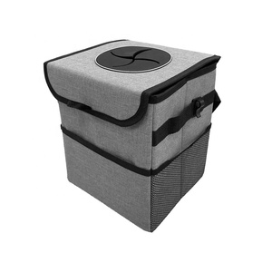 Bote de basura plegable impermeable para coche, con tapa y bolsillos de almacenamiento, novedad de <span class=keywords><strong>Amazon</strong></span> - Product Image 1