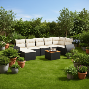 Ensemble de canapés de jardin en rotin noir, mobilier d'extérieur avec coussins en mousse haute densité, design contemporain imperméable - Product Image 2