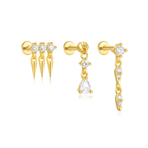 ROXI Boucle d'oreille simple en argent sterling 925 avec pendentif conique, piercing hélix plat pour cartilage, incrustation de zircon - Product Image 1
