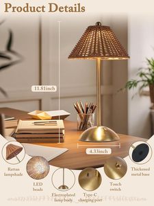 <span class=keywords><strong>Lampe</strong></span> de table portable en <span class=keywords><strong>rotin</strong></span> synthétique, veilleuse en <span class=keywords><strong>osier</strong></span>, lampes de lecture rechargeables, 3 couleurs, contrôle tactile, intensité réglable, lampes de chevet - Product Image 5