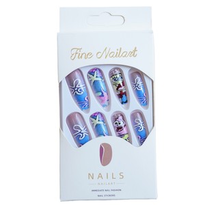 24 Uñas Postizas de Bob Esponja, Diseño Largo en Forma de Ataúd, Color Azul Degradado, con Diseño de Patricio Estrella y Estrellas de Mar, Suministros para Uñas - Product Image 5