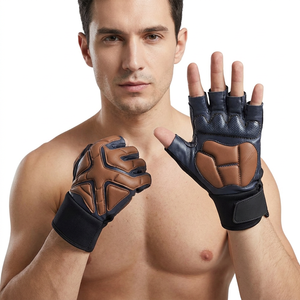 <b>Leather</b> Half Finger Breathable Non-Slip Lightweight Gym <b>Gloves</b> for Unisex Adjustable Wrist Strap for Weight Lifting Fitness - Product Image 1