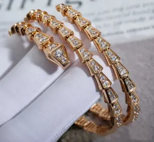 意大利设计钻石珠宝品牌女性饰品3圈全锆石水晶不锈钢17厘米蛇骨手链
