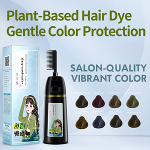Teinture capillaire permanente à base d'extraits végétaux verts de haute qualité, prix bas, couleur noire/brun, crème 500ml, poudre de henné, shampoing, peigne - Product Image 4