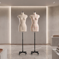 Maniquí europeo de medio cuerpo para costura con base con ruedas, forma de maniquí de lona con clavijas para estudio de diseñadores de moda