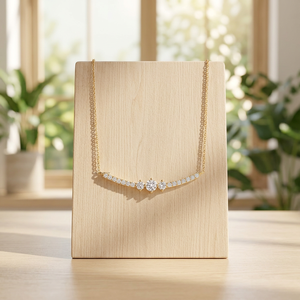 Pendentif barre incurvée à trois diamants de culture, Or 10K 14K 18K, Argent 925 935, Plaqué Rhodium, Minimaliste, Moderne, Fines Joaillerie, pour Fiançailles - Product Image 1