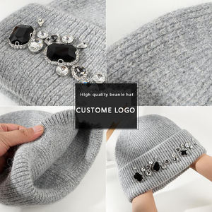 2023 Knitted Beanie <b>Hat</b> Gorros De Invierno Wholesale Beanie <b>Hats</b> Custom Embroidery logo Beanie <b>Hats</b> with Rhinestones - Product Image 2