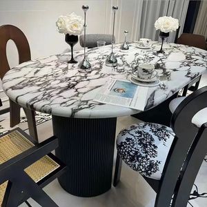 Marble Oval Dining Table Modern Minimalist <b>Light</b> Luxury French Style <b>Small</b> Apartment Use - Product Image 2