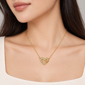 Collier pendentif cœur avec incrustation de zircon cubique, plaqué or rose et argent, chaîne en alliage, style romantique, unisexe, à porter au quotidien - Product Image 5
