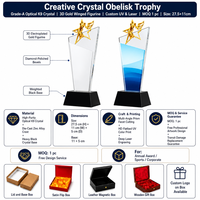Trophée en cristal personnalisé en métal, design étoile à cinq branches créatif, finition premium, gravé pour la compétition annuelle 'Étoile Créative'