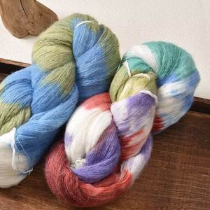 Разноцветный свитер ручной вязки, шапка и шарф из шелка и мохера, 200 г - Product Image 3