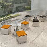 Table basse en acier noir mat avec revêtement en similicuir, design moderne, durable, facile à nettoyer, garantie Yeehon de 3 ans pour les hôtels et les loisirs