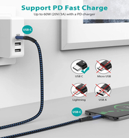Logo personnalisé 1m 2m 3 m Chargeur rapide Cordon Usbc 60w 20v 3a Charge rapide Pd Ladekabel vers 3 M Naar Câble Usb C