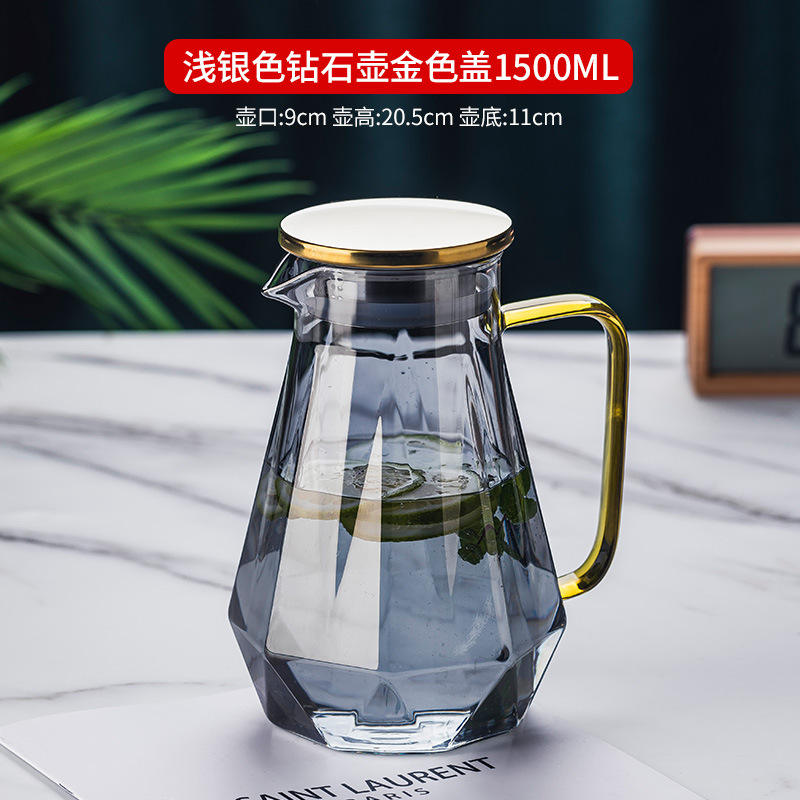 Bouilloire diamant argent clair 1,5 L avec couvercle doré