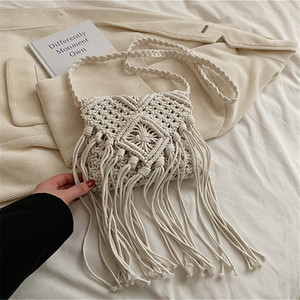 New Style Macrame <strong>Bag</strong> Casual One-<strong>Shoulder</strong> Summer Beach Handbag for Girls With Cotton Lining for <strong>Mobile</strong> <strong>Phone</strong> Small Items - Product Image 1