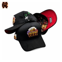 Casquette noire pour homme avec emblème graphique superposé brodé, casquette snapback avec patchs thermocollants, patchs fantaisie colorés, vente en gros OEM ODM