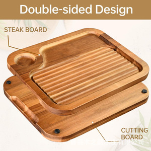 Plato de madera para carne con ranuras, tabla de cortar rectangular de madera de acacia para barbacoa y servir la cena - Product Image 4