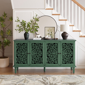 Antique Buffet Cabinet 60 Inch Floral Carvings Solid Wood Legs Adjustable <b>Shelves</b> TV <b>Stand</b> Storage Furniture - Product Image 3
