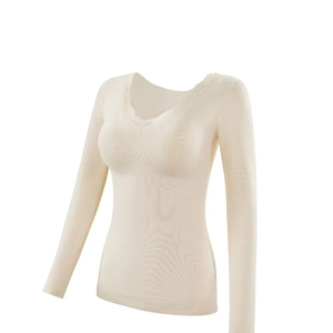 <strong>Ladies</strong> V Neck <strong>Thermal</strong> <strong>Long</strong> <strong>Sleeve</strong> Top Built in Cup Warm Base Layer Slim Fit Sculpting Seamfree Support Shirt Winter - Product Image 1